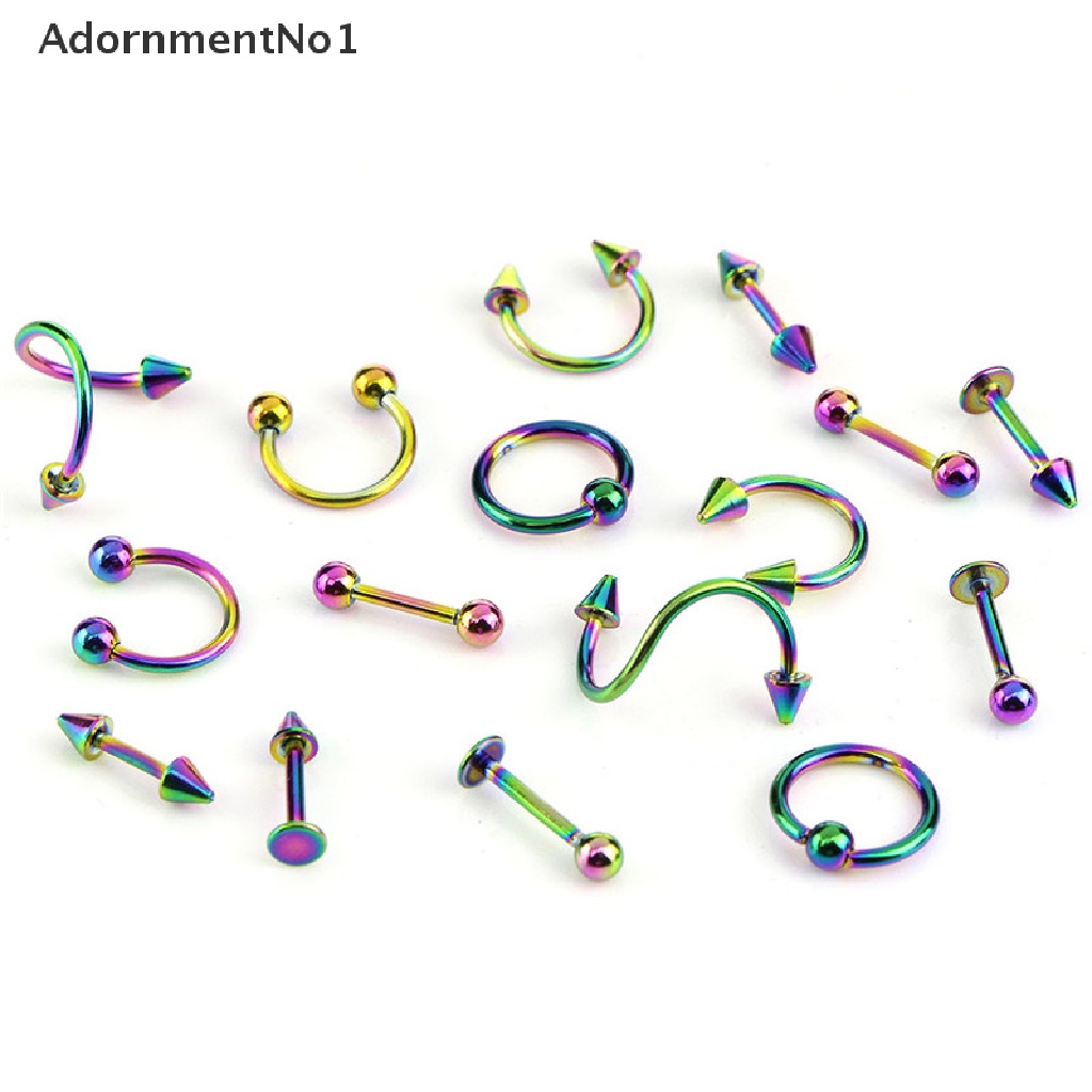 (AdornmentNo1) 16pcs / Set Anting Tindik Alis / Lidah / Perut Bentuk Spiral Bahan Stainless Steel Untuk Wanita