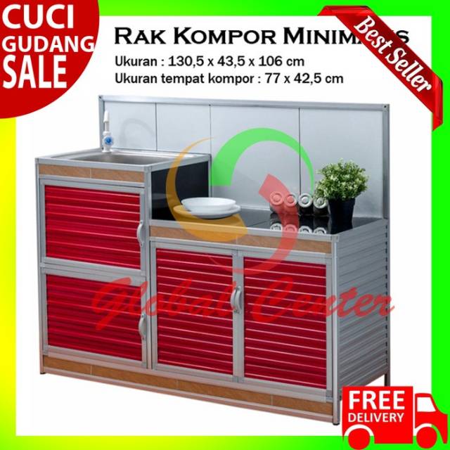 Rak Piring Kompor dan Wasbak Keramik 3 Pintu Minimalis