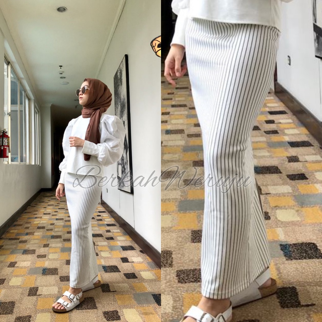 Rok Span Panjang Wanita Dewasa Bahan Scuba Premium Motif Garis Salur Kekinian