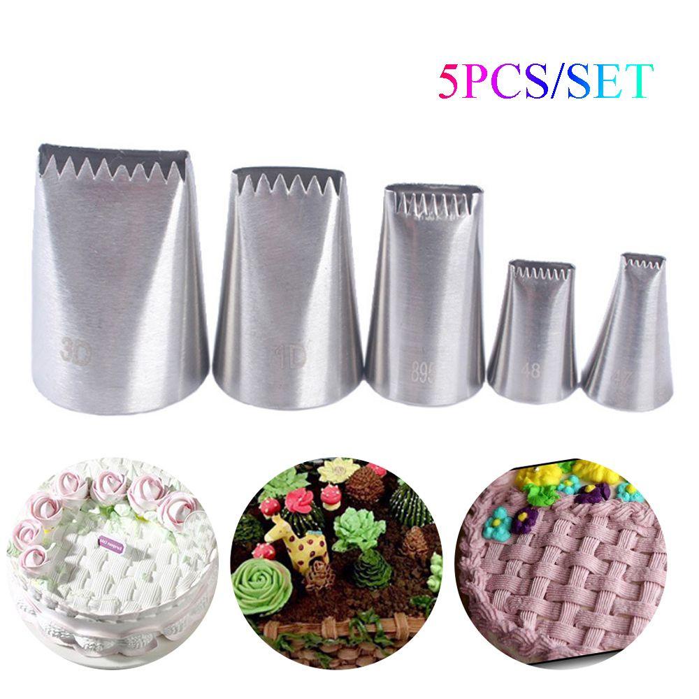 Populer 5PCS /SET Icing Piping Nozzle Bakeware Keranjang Menenun Pastry Tips Cupcake Alat Es Krim