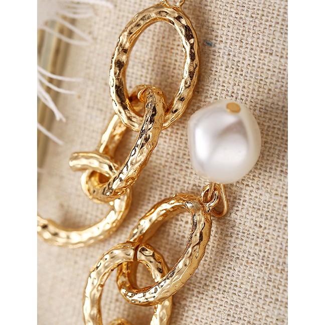 LRC Anting Tusuk Fashion Gold Stitching Faux Pearl Earrings F76954