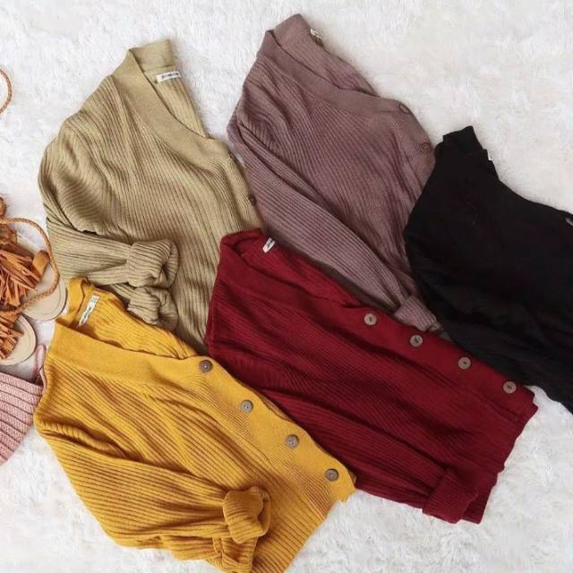 Cardigan rajut crop / kancing batok