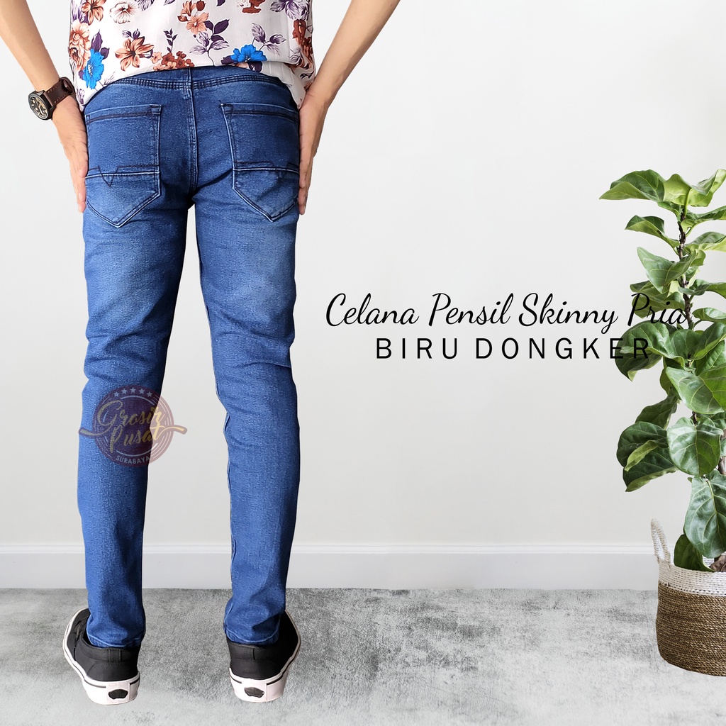 Celana Jeans Pria Pensil Skinny Biru Dongker 27 - 38