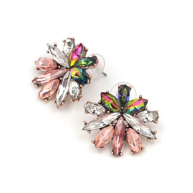 LRC Anting Tusuk Color Glass Diamond Inlaid Flower Earrings F71268