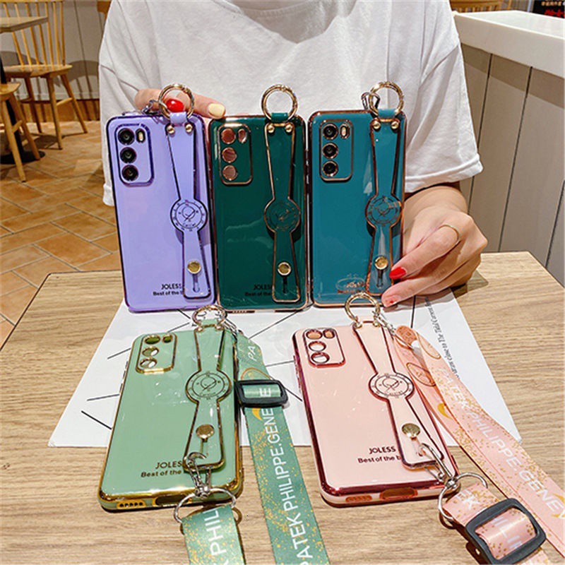 IPhone 7 8Plus SE X XS XR XSMAX 11 11pro 11/12promax 12 Anti-drop Electroplating Pure Color Silicone Mobile Phone Case With Strap