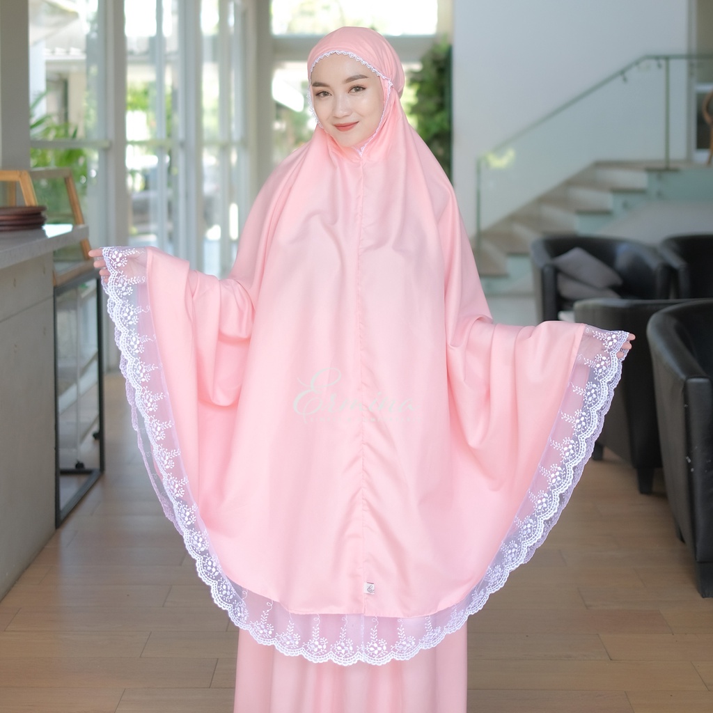 Mukena Ermina Polos Kyra Series Traveling Dewasa Katun Renda