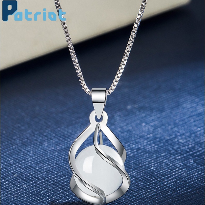 [ 1Pc  Ladies  Sliver Chain   Round Opal Agate Pendant Necklace For Daily Life ]