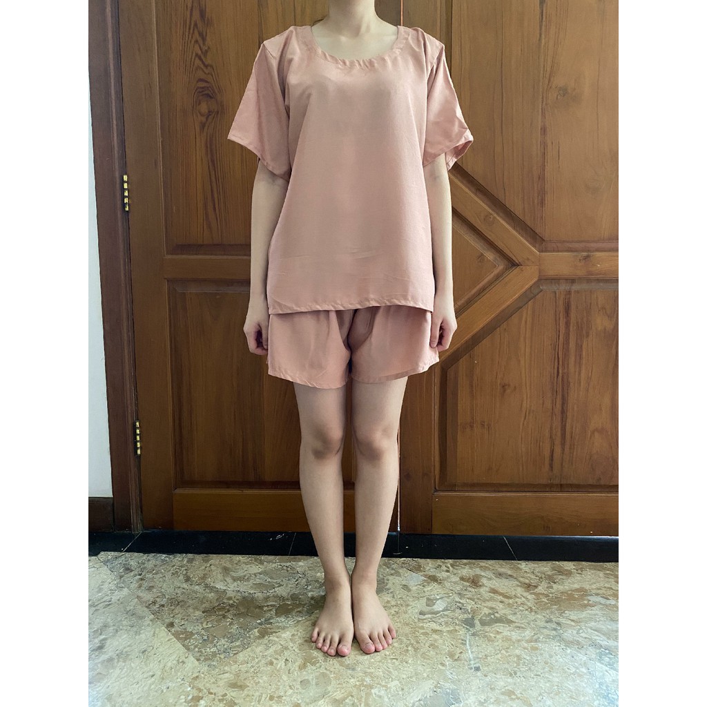 Daily Set / Pajamas Set / Piyama Set  - Tangan Pendek , Celana Pendek (SU)-Salem