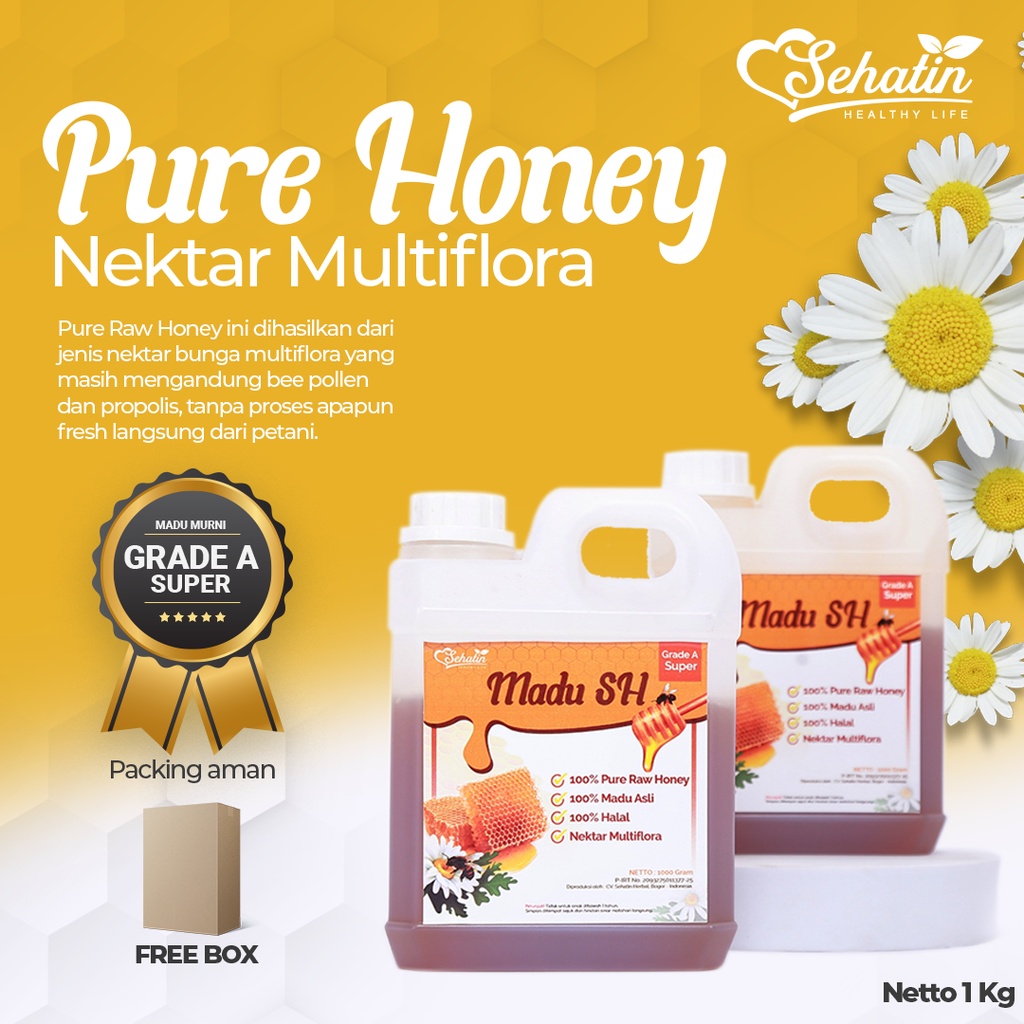 Madu Murni Asli Multiflora 1 kg Original Grade A Super Natural Raw Honey - 100% Pure Honey Original