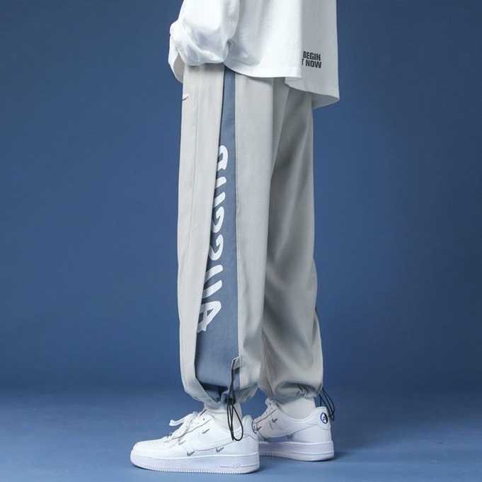 Celana pria biru Korea style kulot pria celana olahraga celana kasual pria elastis celana oversize pria loose pants pria 2023