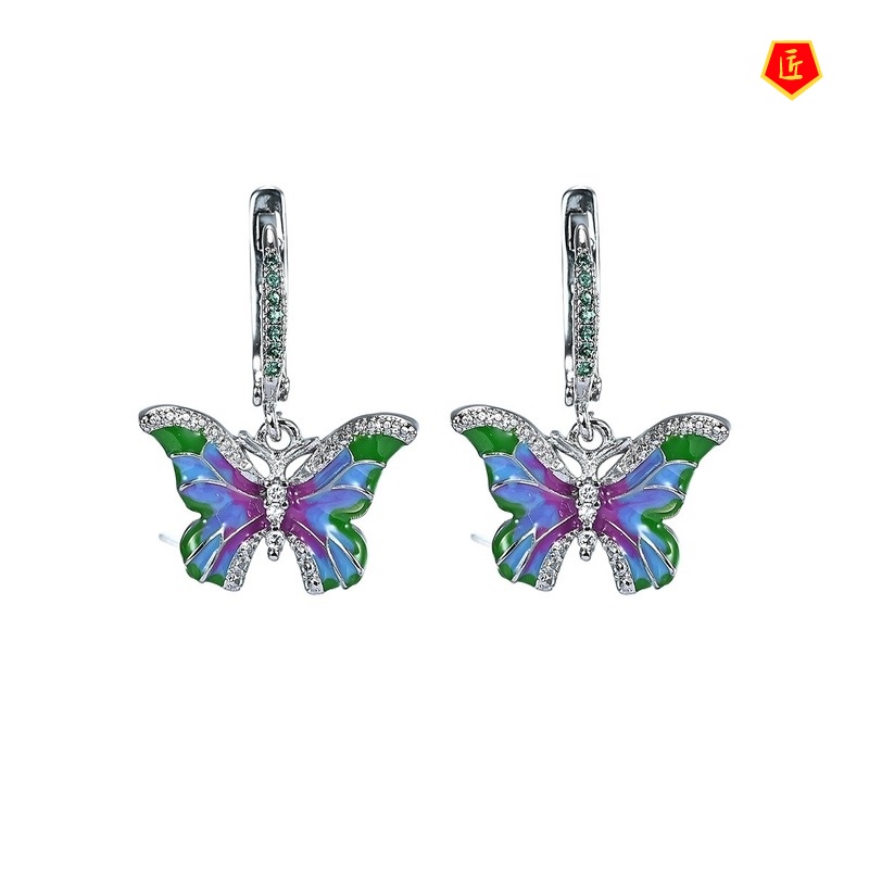 [Ready Stock]Rainbow Color Butterfly Ring Enamel Earrings Pendant Set