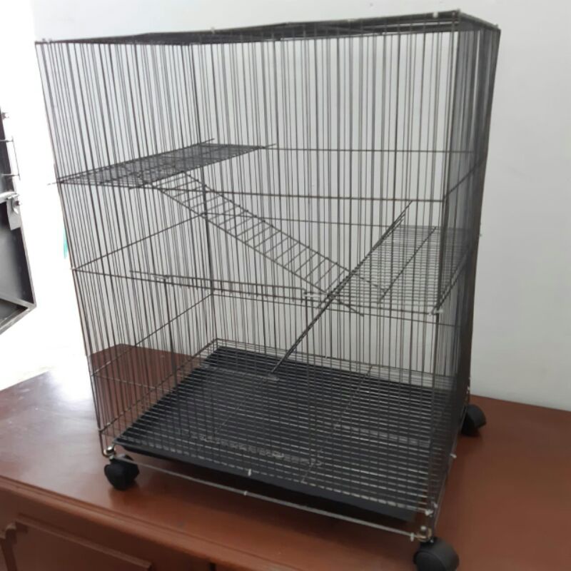 Kandang kucing hewan 3 tingkat 61x42x77 plus roda kandang kelinci dan hewan lain-2
