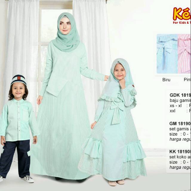 Gamis Ibu Xl L Anak 8 Keke GDK 181923 Busui  Bahan Catton Motif Garis Ada Biru Pink Coklat