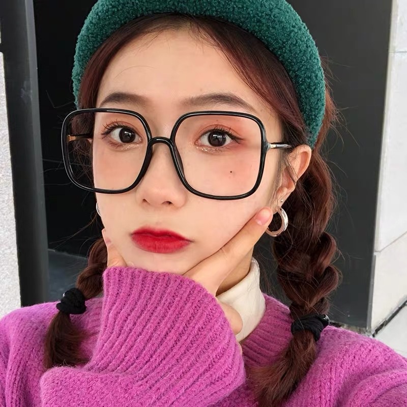 (YUZHU) Ins Fashion Kacamata Bingkai Persegi Untuk Wanita Oversized Hitam Anti Blue Light Eyeglasses