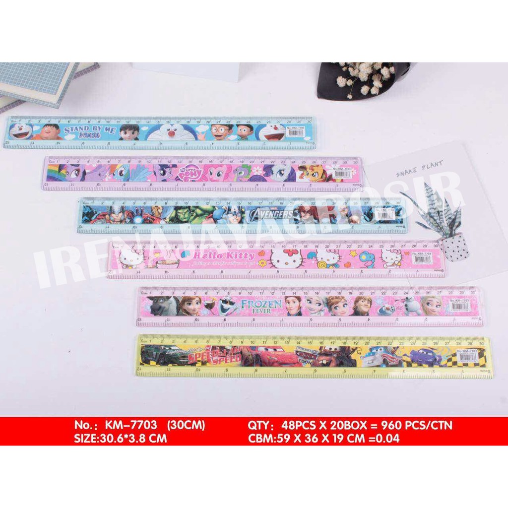 

1 PAK PENGGARIS ISI 48 PCS RULER LUCU BERKARAKTER PANJANG 30 CM