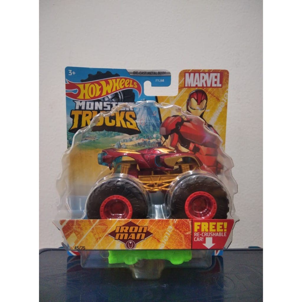 Diecast Hot Wheels Monster Trucks IRON MAN MARVEL HW Hotwheels Jam Mobil Mainan Scale 1/64 Truck