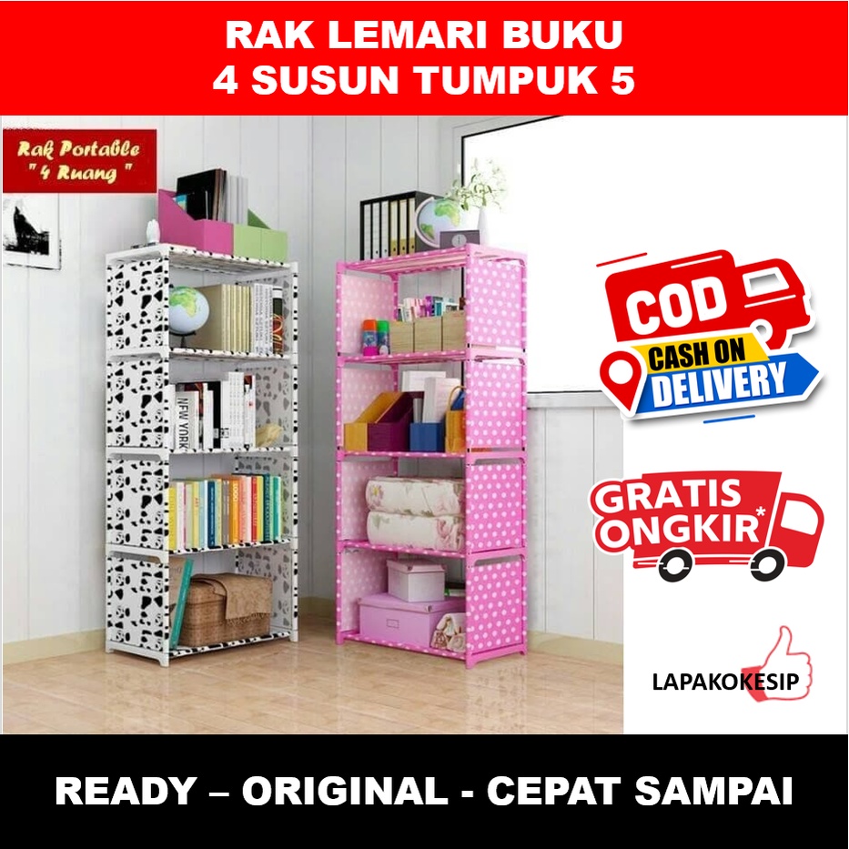 Rak Lemari Buku 4 Susun Tumpuk 5 Tingkat Baju Tas Sepatu Book Cabinet Rack Bookshelf