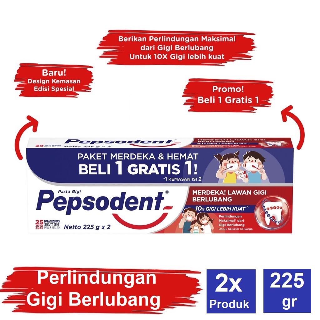 Pepsodent Pencegah Gigi Berlubang Pasta Gigi 225 gr Twin Pack