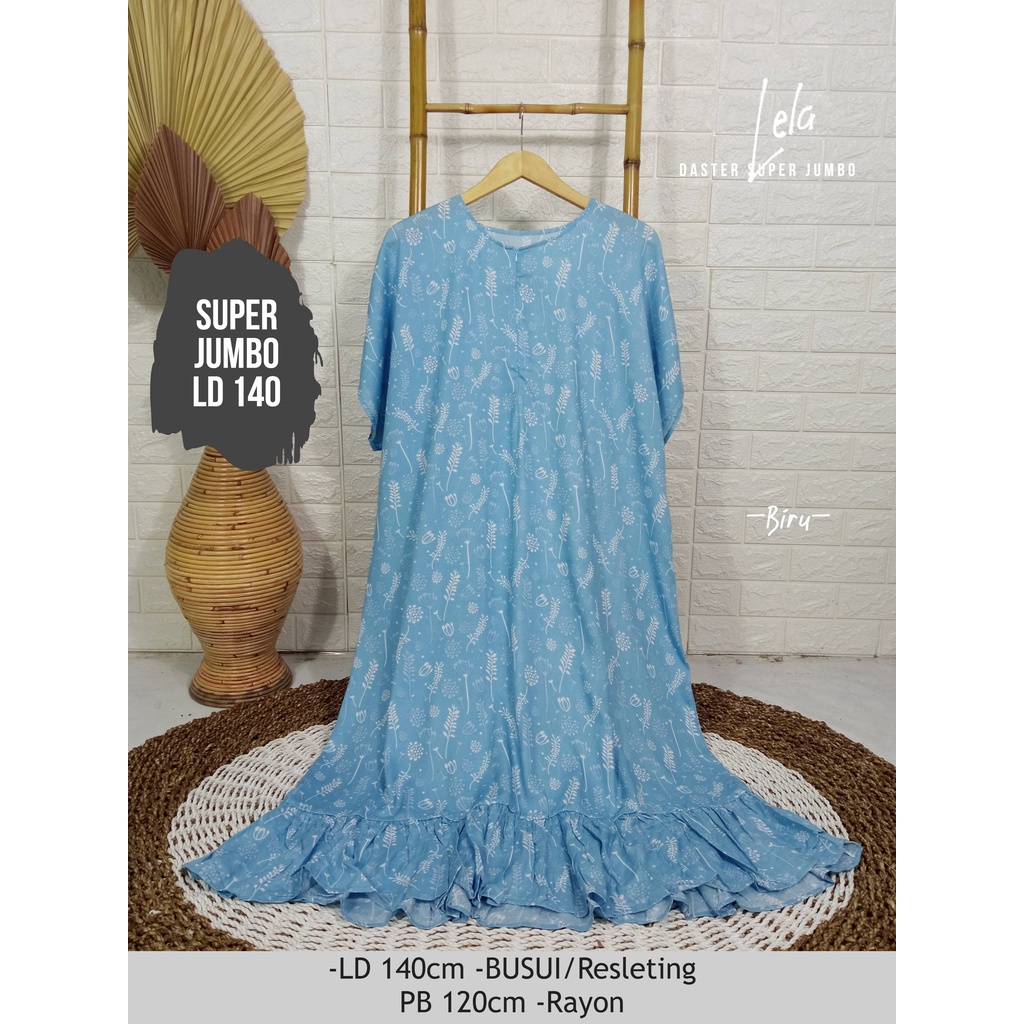 LD 140cm Daster Super Jumbo (42 Motif) (Part 2) dan  Daster Kaftan Viral LD 150cm Ruffle Big Size-Lela Biru