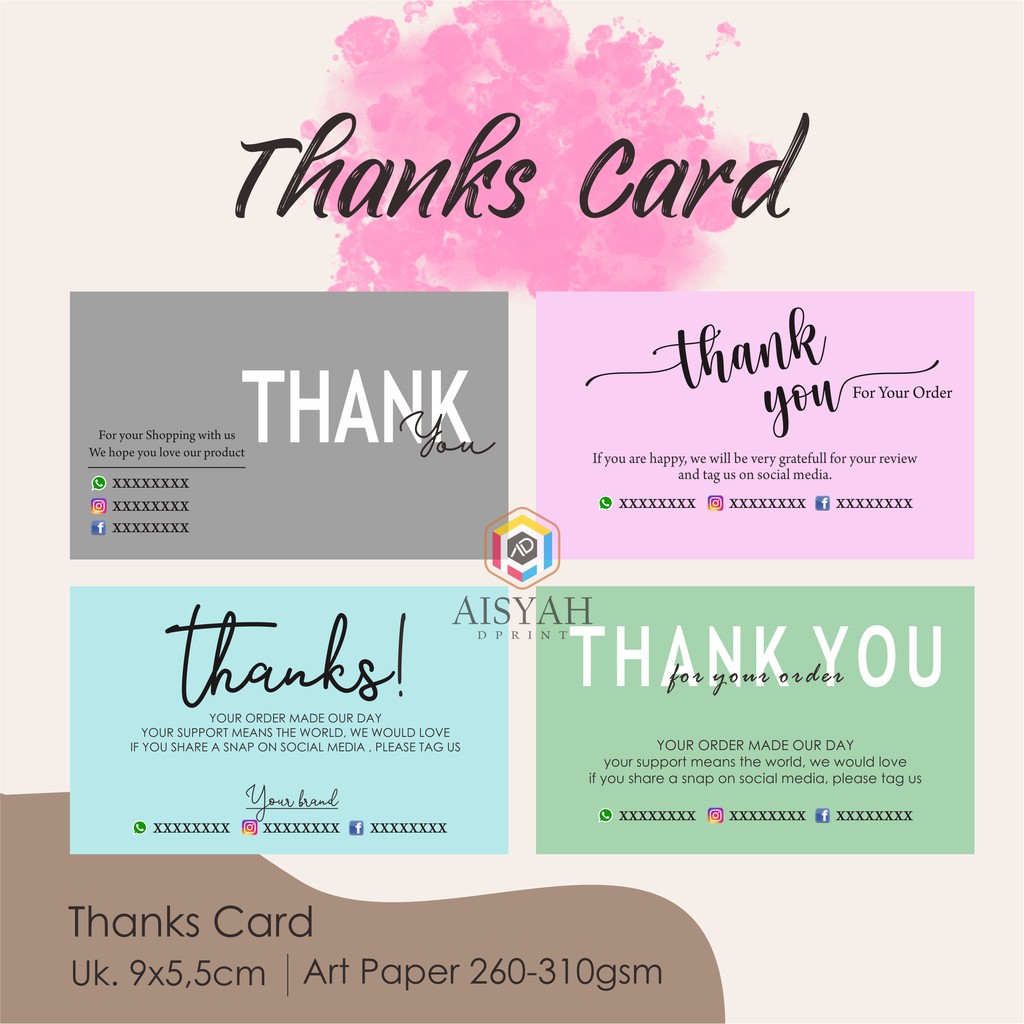 

Thanks Card Warna Soft | Kartu Terima Kasih Murah | Thank you card