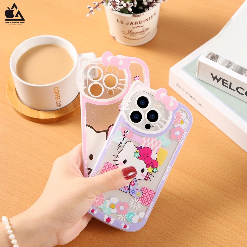 Softcase Lucu 3D HelloKitty iPhone 13 PRO MAX 12 PRO MAX 11 PRO MAX XR X XS MAX 7 7+ 8 8+ SE 2 3 6 6+ Soft Clear Case Korean Hello Kitty Ribbon Bening SILIKON MEWAH Camera Kamera Protection