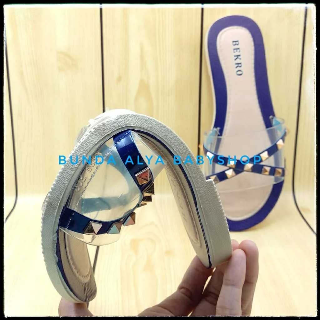 Sandal Wanita Slop Flat Size 36 - 40 NAVY - Sendal Selop Transparan Sandal Flat Wanita OpenToe SALE