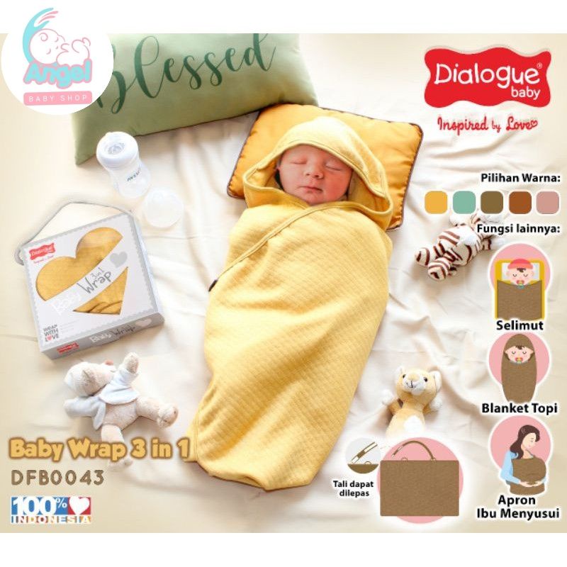 Dialogue baby On The Go Blangket 3 in 1 Baby wrap New Series /Selimut bayi Topi