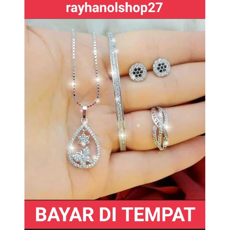 Perhiasan wanita Titanium 99,90% Lapis emas 23k lengkap permata Cristal putih warna silver dan gold