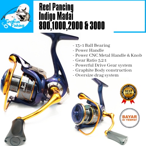 Reel Pancing Indigo Madai 800-6000 (13+1 Bearing) Power Handle Murah - Engkus Fishing