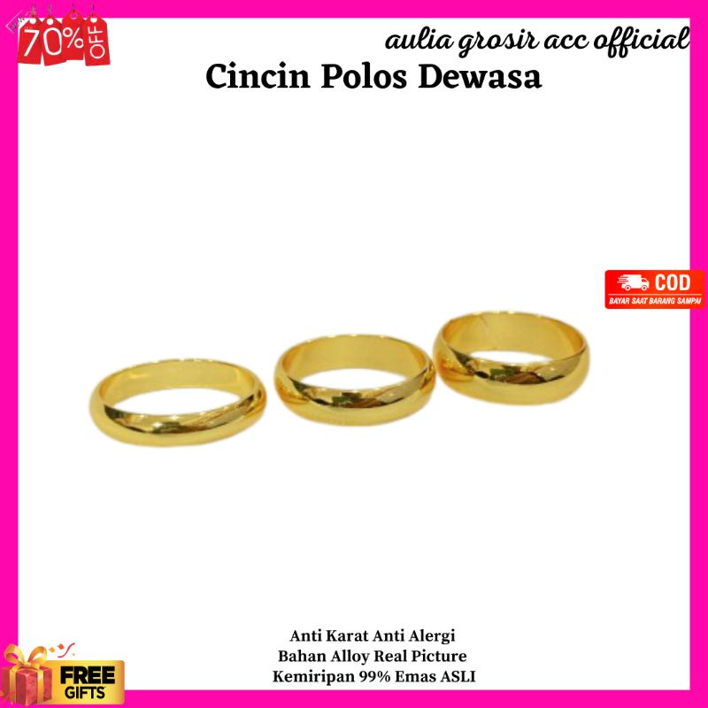 Cincin Polos Warna 24 Karat Lapis Emas Aksesoris Fashion Cincin Titanium Cincin Tunangan C25#