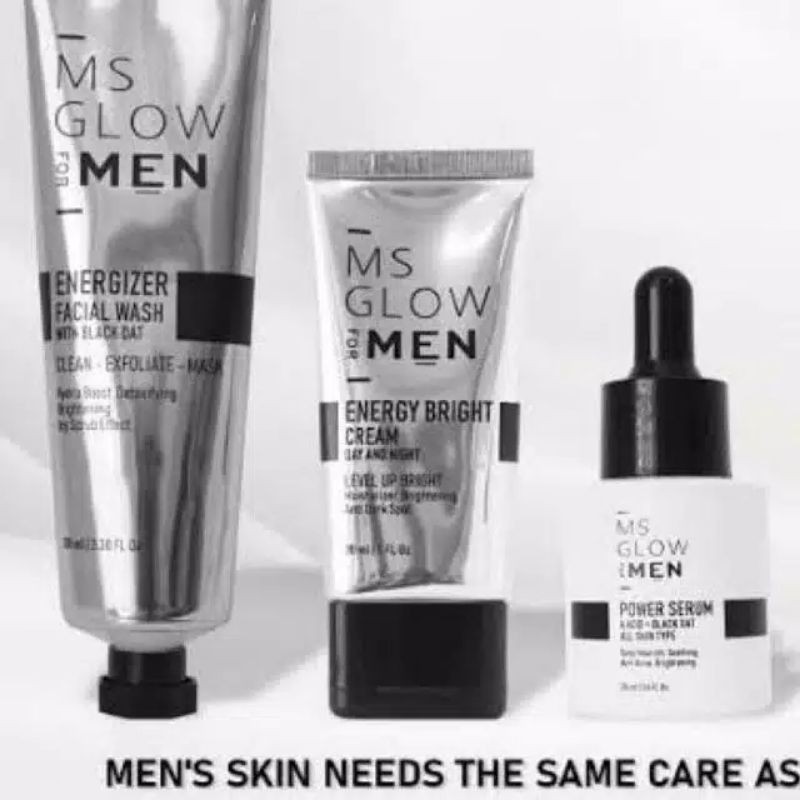 Ms Glow For Men Paket Pemutih Wajah Pria Skincare Cowok Paket Basic isi 3