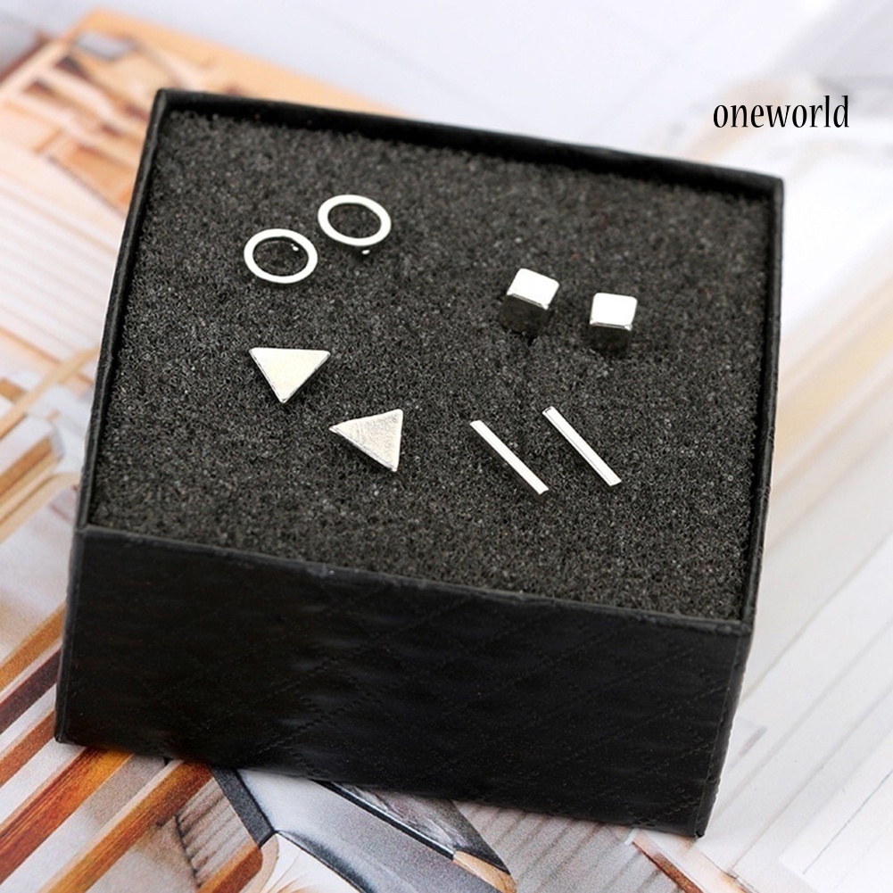 OW@ 8Pcs/Set Fashion Geometric Square Triangle Circle Ear Stud Earrings Women Gift