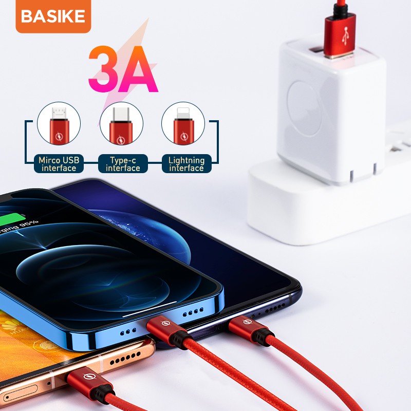 Kabel Data Type C Micro USB Lightning Cable Charger 3 in 1 3A Fast Charging iphone xiaomi samsung