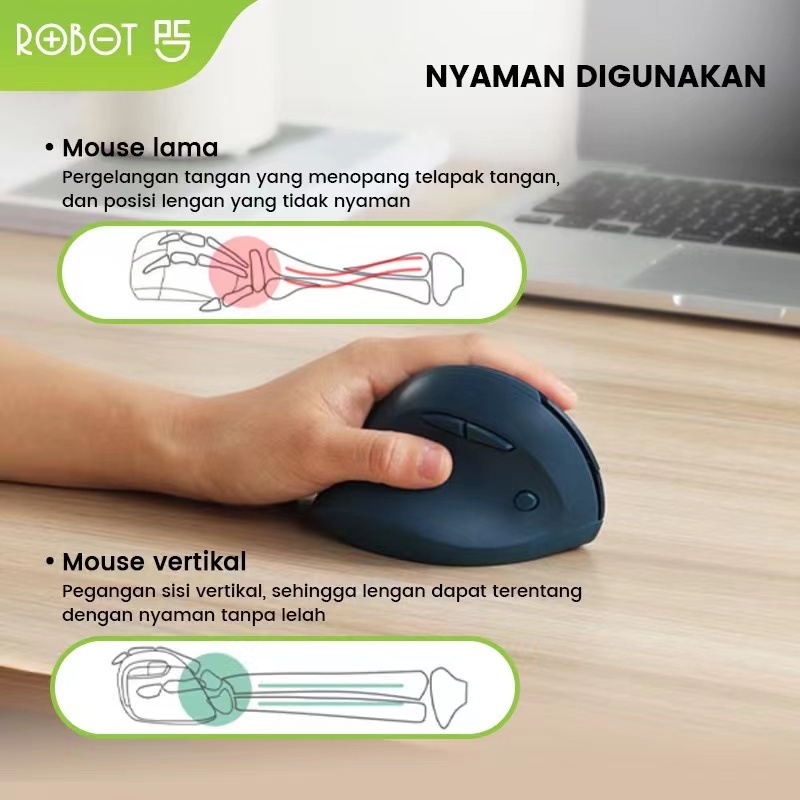 ROBOT Guru Master 1 Vertical Mouse Dual Mode Wireless Bluetooth Silent Click Ergonomic Design Garansi Resmi 1 Tahun