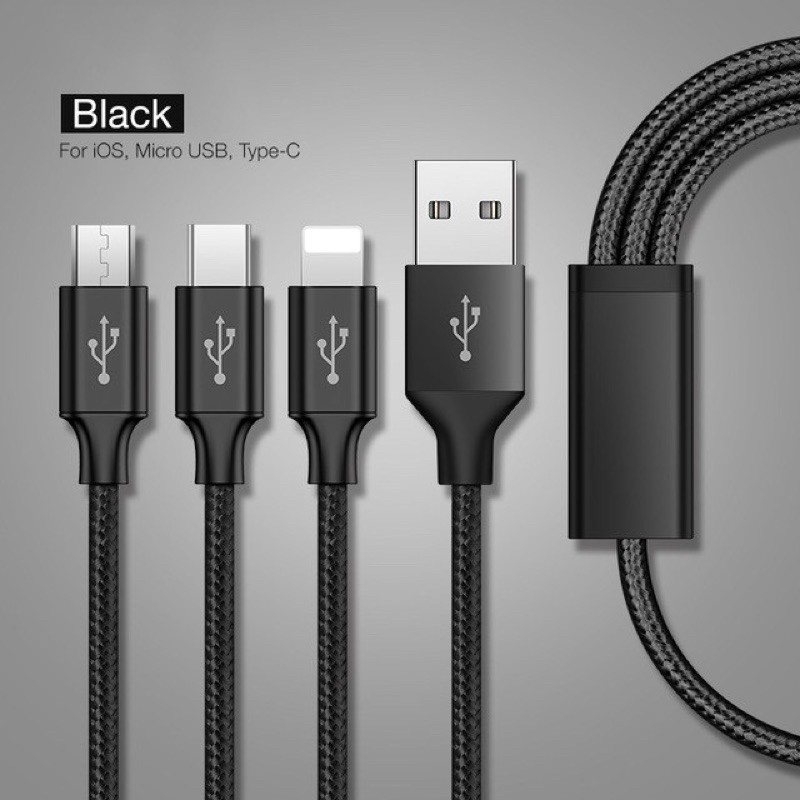 Kabel Data 3 in 1 Kabel Charger Merk Kivee Micro USB/Type C/iPhone