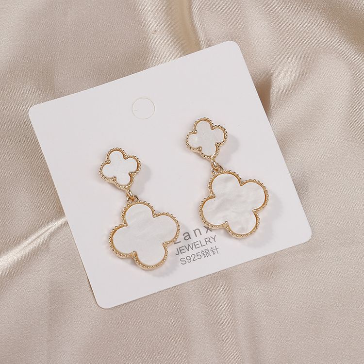 Set Anting Stud 925 Silver Bentuk Daun Clover Untuk Wanita