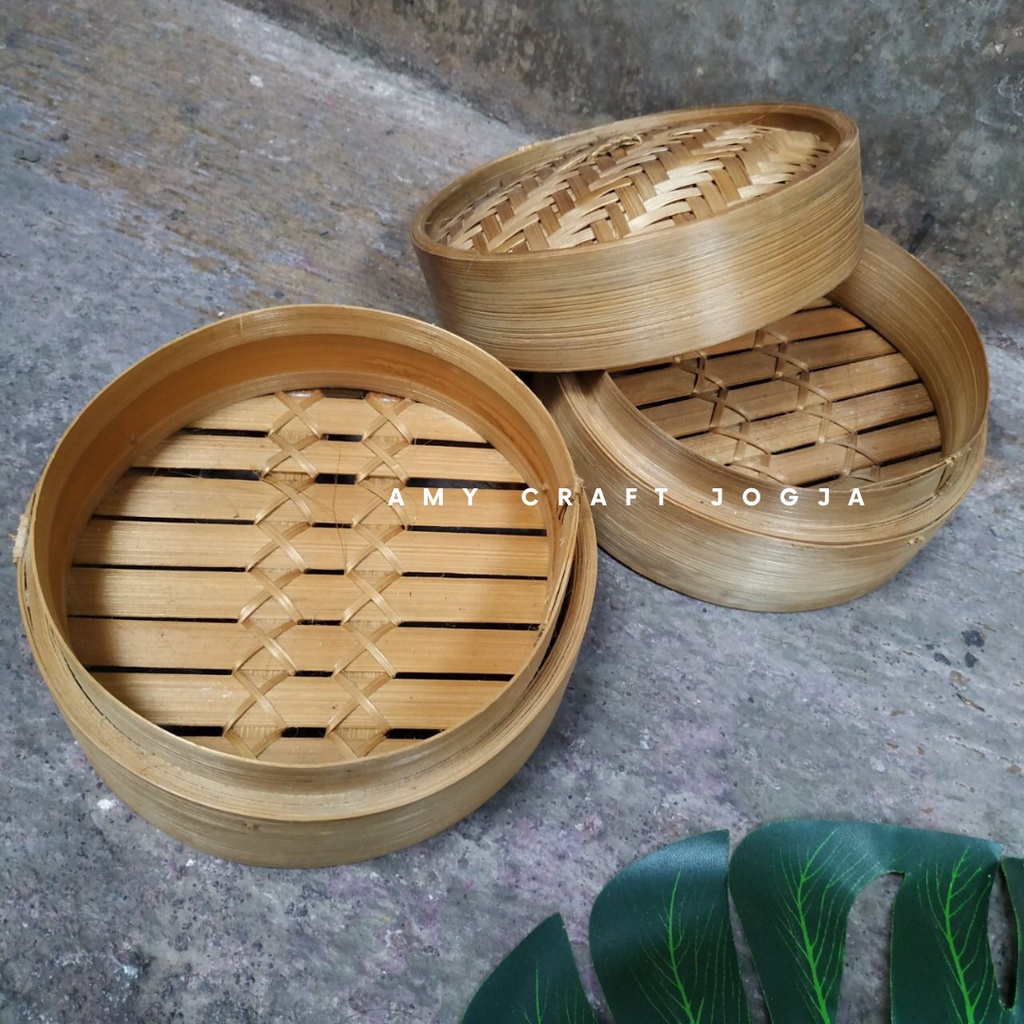 Dimsum klakat bambu d 20 cm 2 bawahan 1 tutup/ kukusan bambu/ kukusan siomay/ kukusan bambu anyaman 