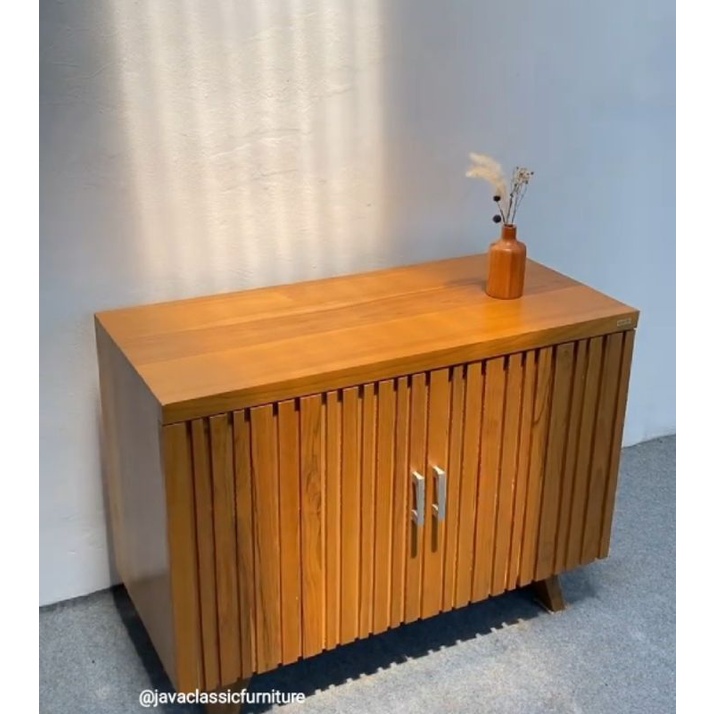 BUFET PAJANGAN RUANG TV LEONA RETRO MINIMALIS SCANDINAVIA VINTAGE BAHAN KAYU JATI NATURAL-3