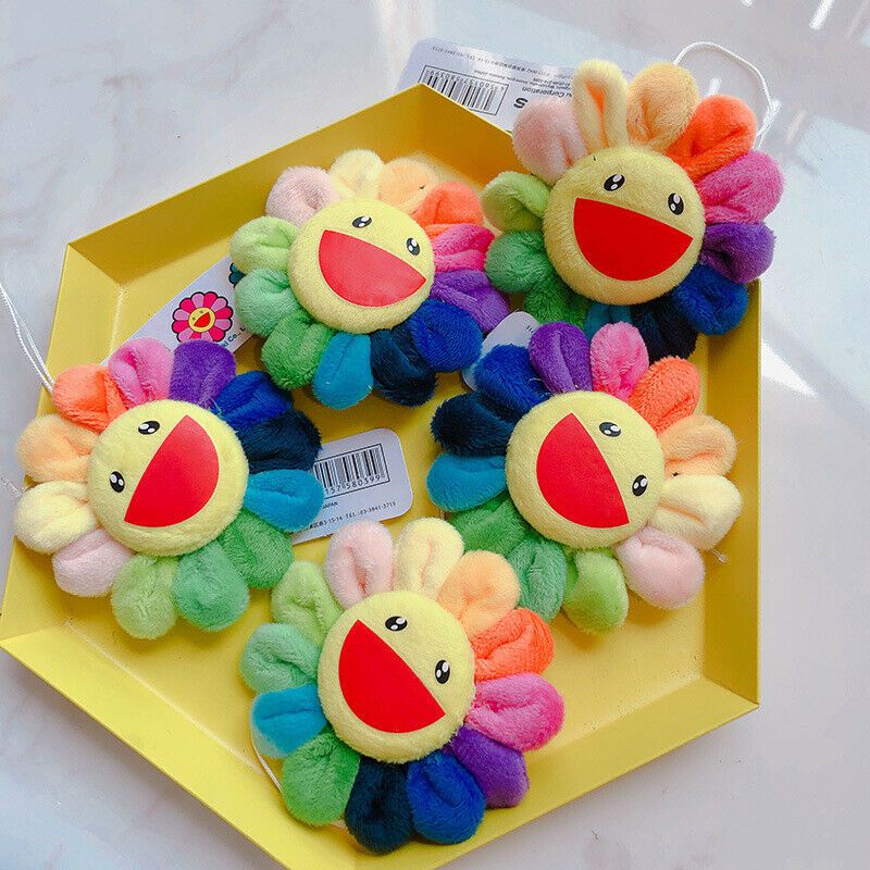 Cute Flower Takashi Murakami Kiki Kaikai Brooch Rainbow Pin Badge Strap Plush Pendant