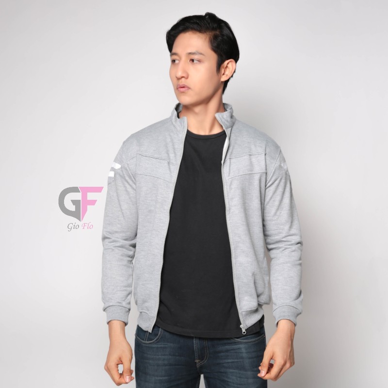 GIOFLO Jaket Sport Pria Keren Casual Abu Muda / JAK 2265