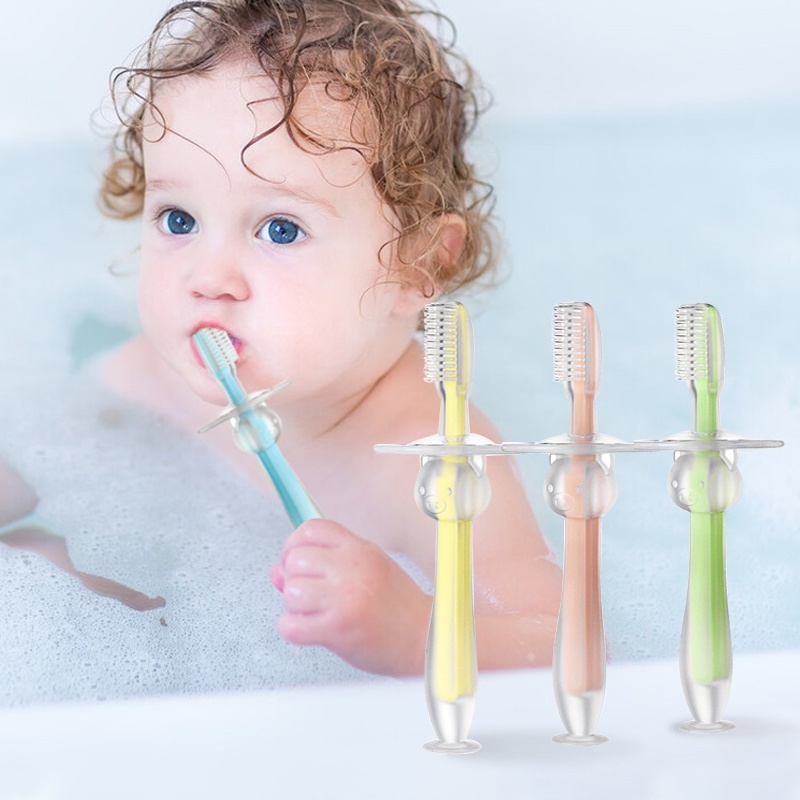 Teether sikat gigi silikon training dengan pelindung anti sedak untuk bayii/ C 58
