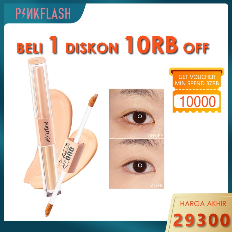 PINKFLASH #DoubleFix  2-in-1 Dual-Shade Matte Flawless Concealer Tidak creasing Full Coverage Foundation