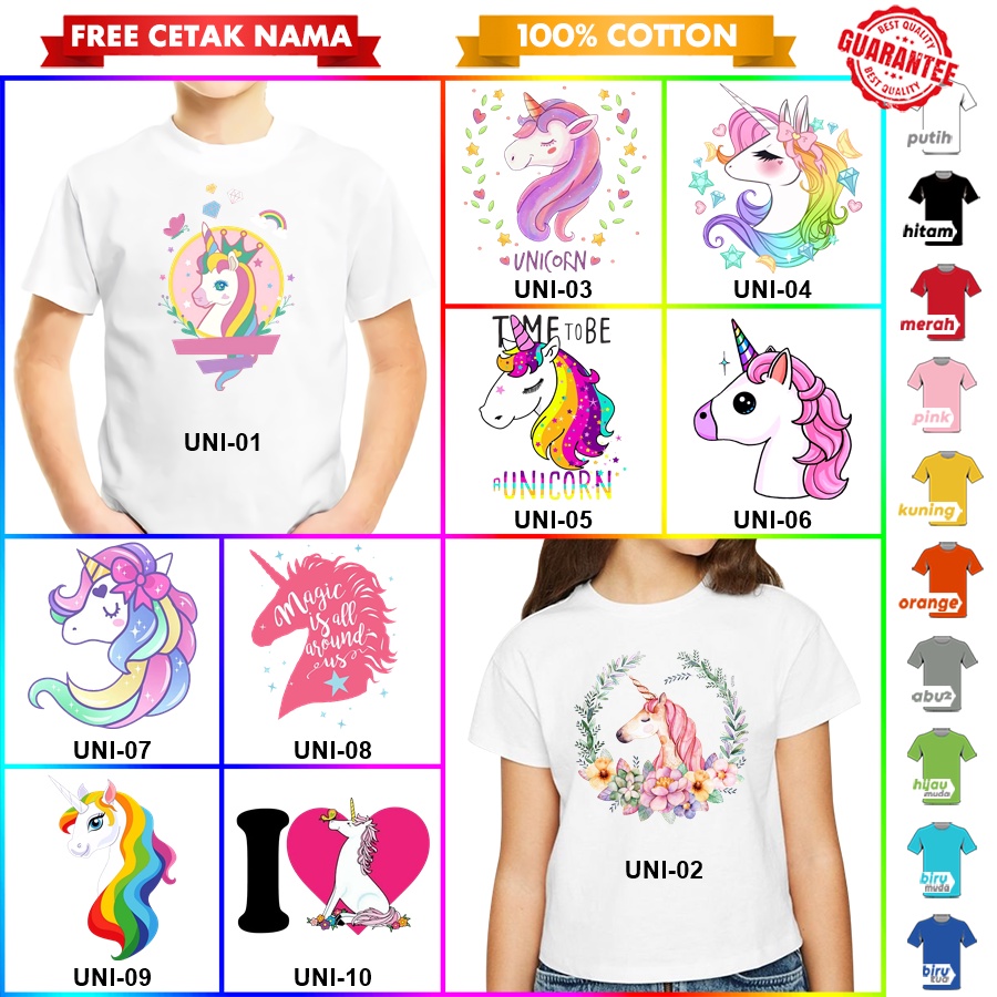 [FREE NAMA!!] Baju Kaos COUPLE ANAK DAN DEWASA UNICORN BANYAK MOTIF