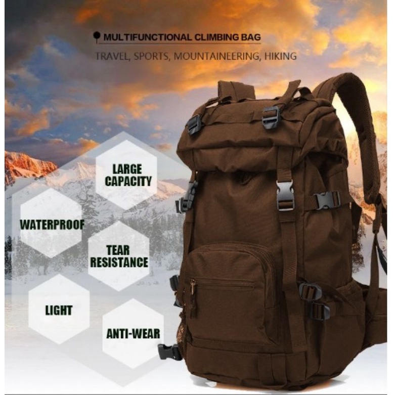 Tas Gunung 40L Tas Punggung Pria Polofelix Uniseks Tas Olahraga Travel Hiking Gunung Ransel Camping untuk Priau