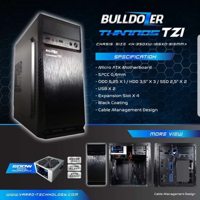 CASING CPU BULLDOZER + POWER SUPPLY GAMING 500W