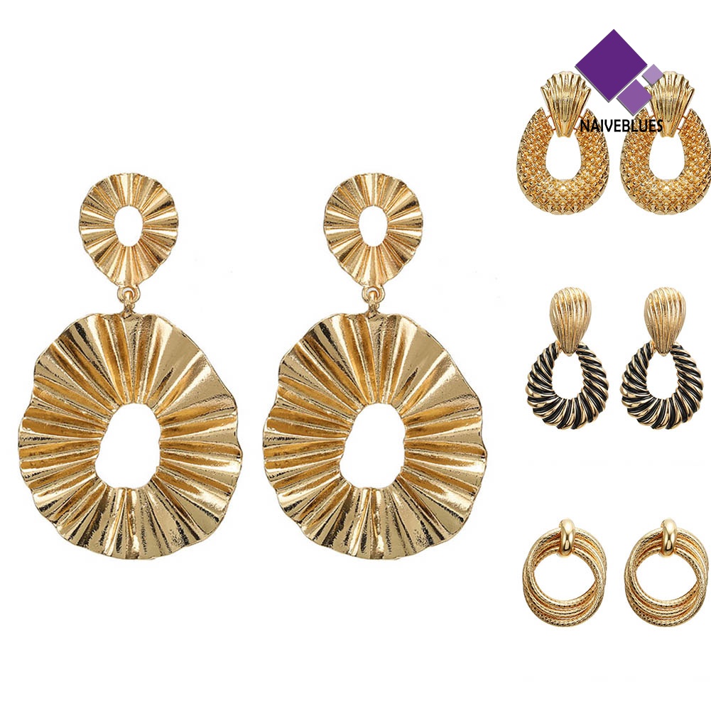 Anting Stud Bentuk Bulat Persegi Geometris Untuk Wanita