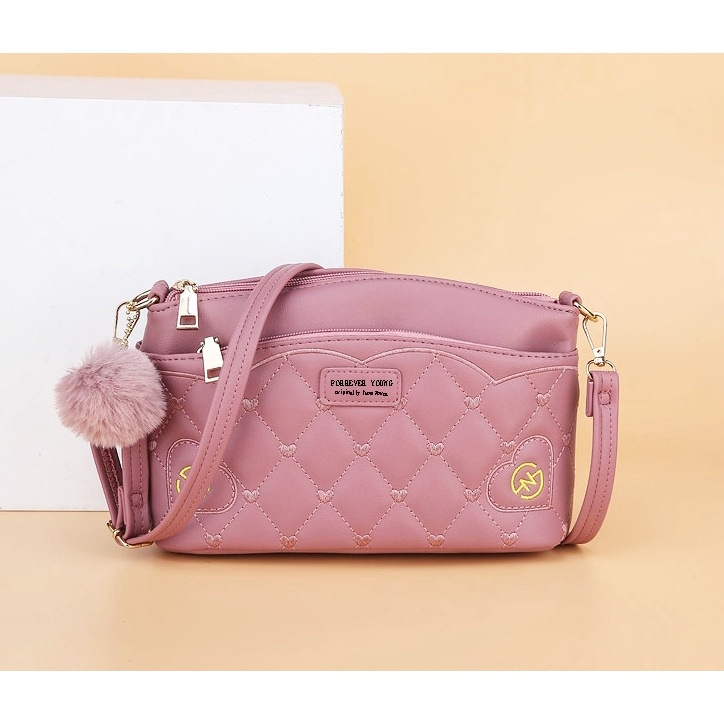 TAS SELEMPANG WANITA SKAYA KULIT PINK KECIL IMPORT BATAM MURAH SLING BAG KOREA FASHION CEWEK TA362P3