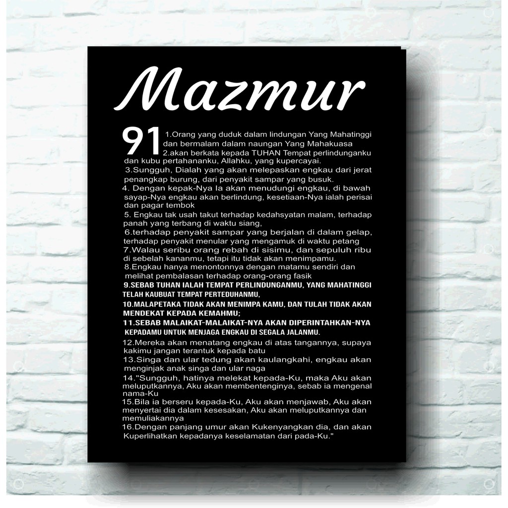 WALL DECOR QUOTES ROHANI DOA MAZMUR 91 AYAT ALKITAB PAJANGAN DINDING HIASAN KAMAR RUANG KERJA