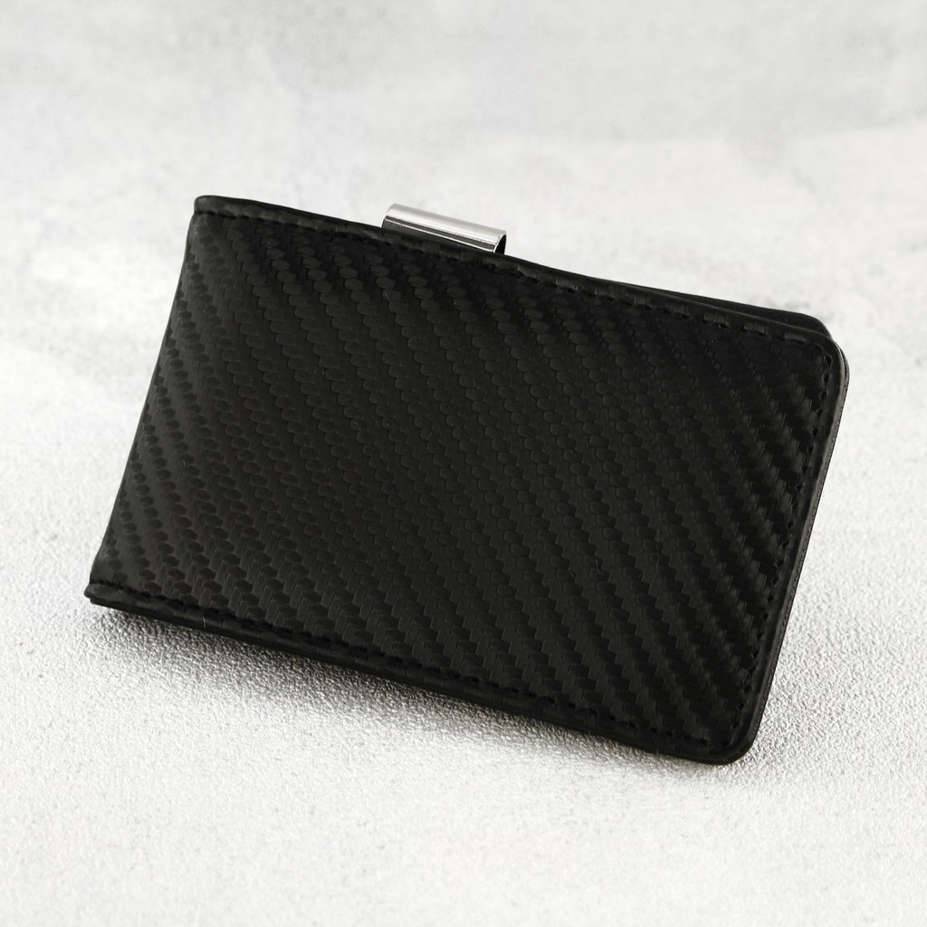 TOKOKOE - Dompet Pria Model Money clip Bahan Kulit Vegan Carbon Fiber Original - Troy - Carbona - Black