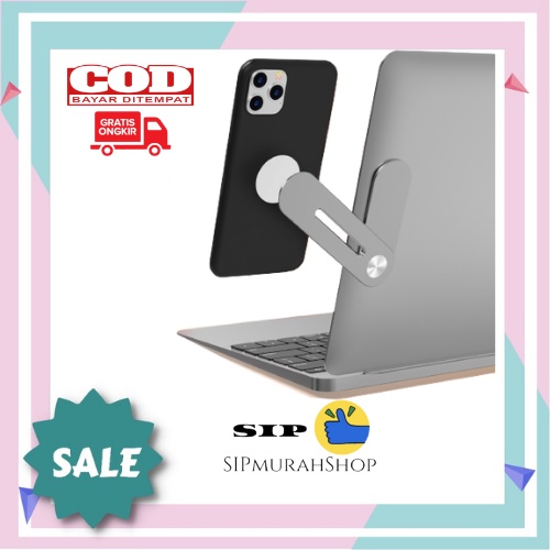 (COD) Phone Holder for Laptop Stand Penyangga Penahan Dudukan Handphone Magnetic Magnet Ori /  Holder Portable Aluminium Laptop